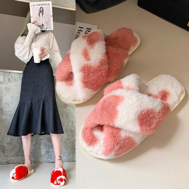 Dame Fuzzy Pantoletten med kreativt farvedesign og behagelig sål Stilla
