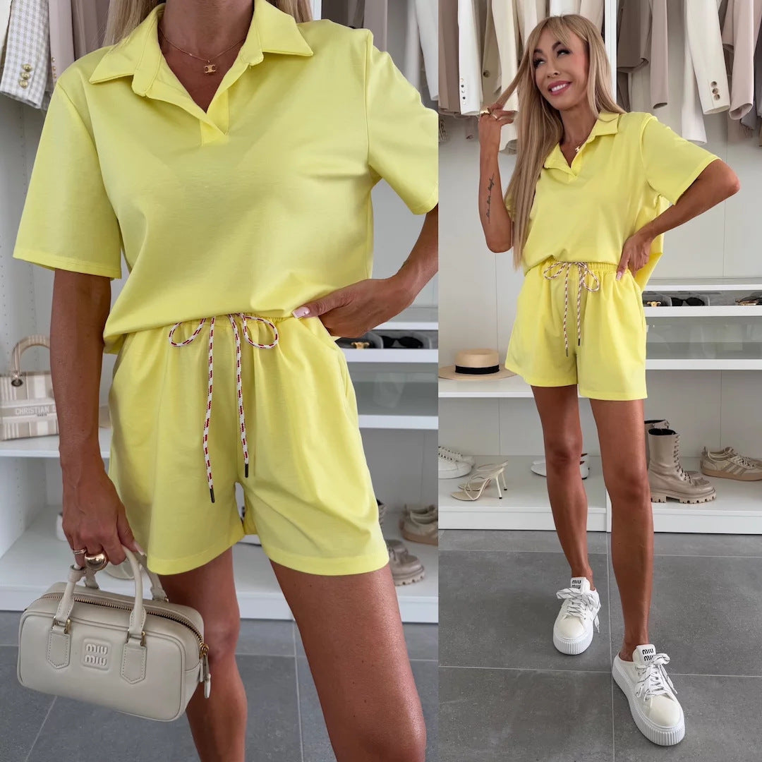 Kvinder komfortabel polo kort overall med elastisk talje og snorelukning Skovae