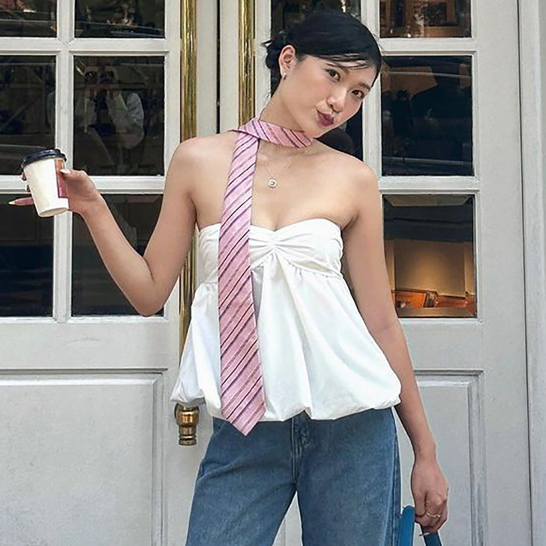 Dame Bustier-top med raffinerede folder og elastisk kant Stilla