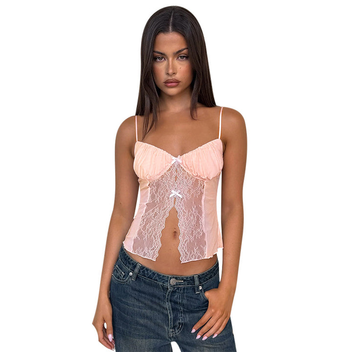 Dame spids camisole med dekorative bånd detaljer Skovae