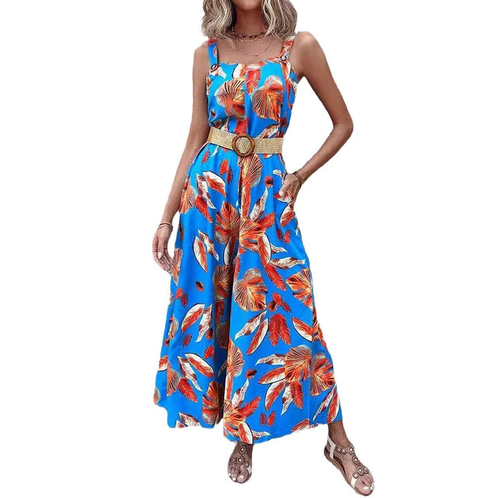 Dame jumpsuit med blomsterprint og bred ben Stilla