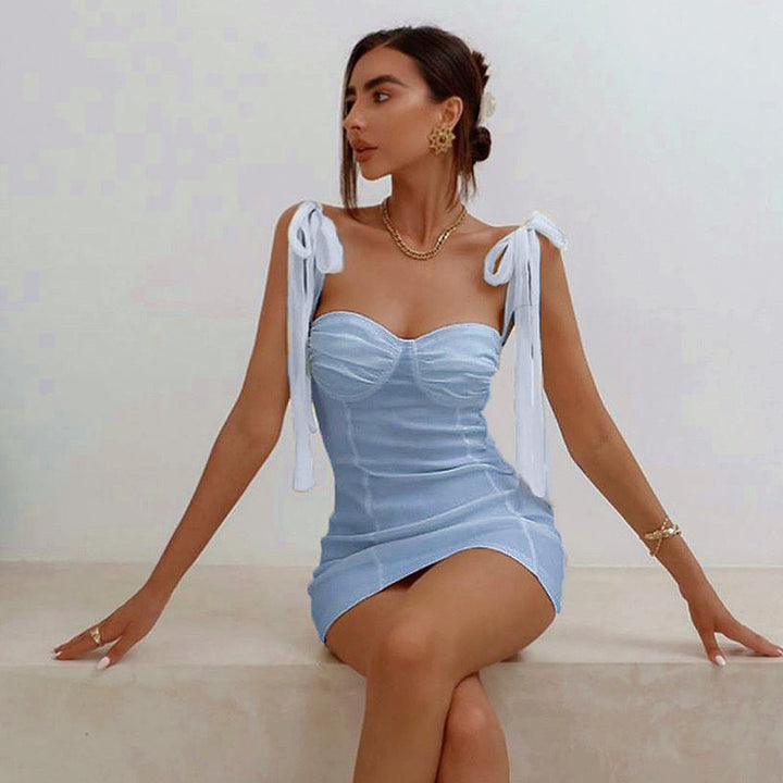 Dame Figurtilpasset Minikjole med stroppeløs Bustier-look og charmerende sløjfer Skovae