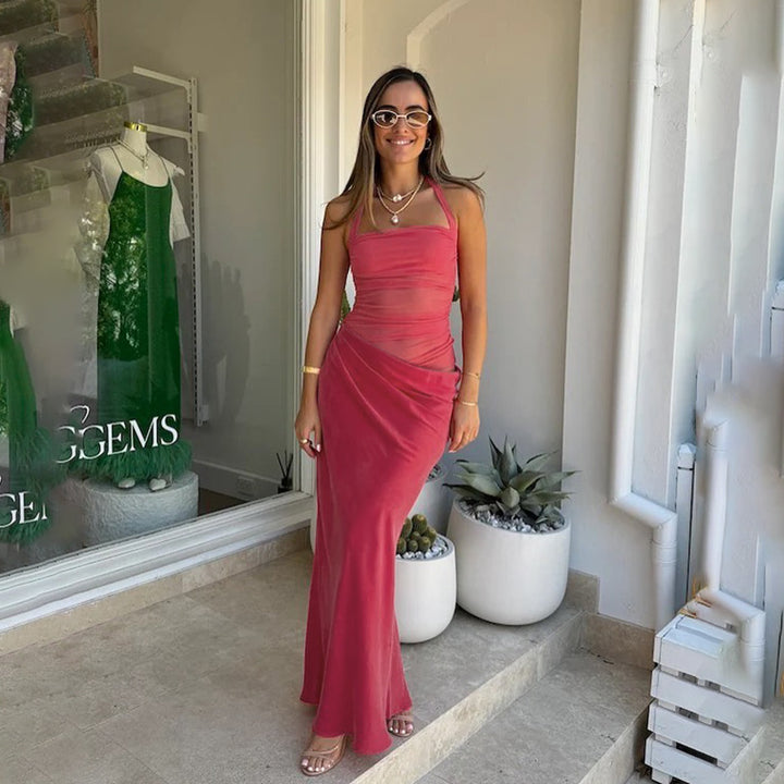 Dame Elegant Wrap Maxi Kjole med Smalt Halter Design Skovae