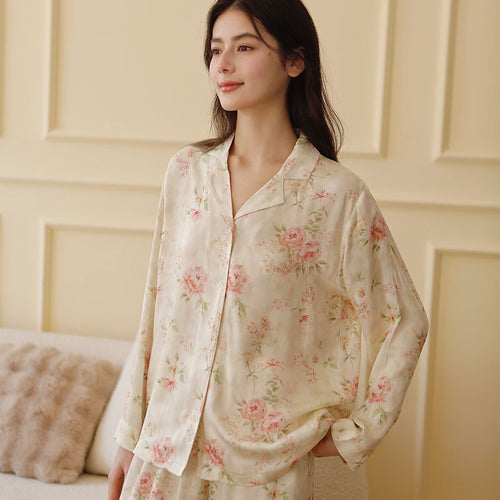 Dame Satin Pyjamas-Sæt med frisk blomsterdesign og elegant snit Stilla