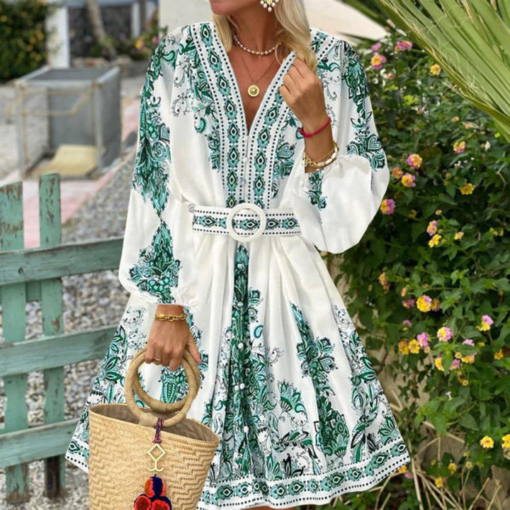 Damer Floral Print Midi-Kjole med Taljebælte Stilla