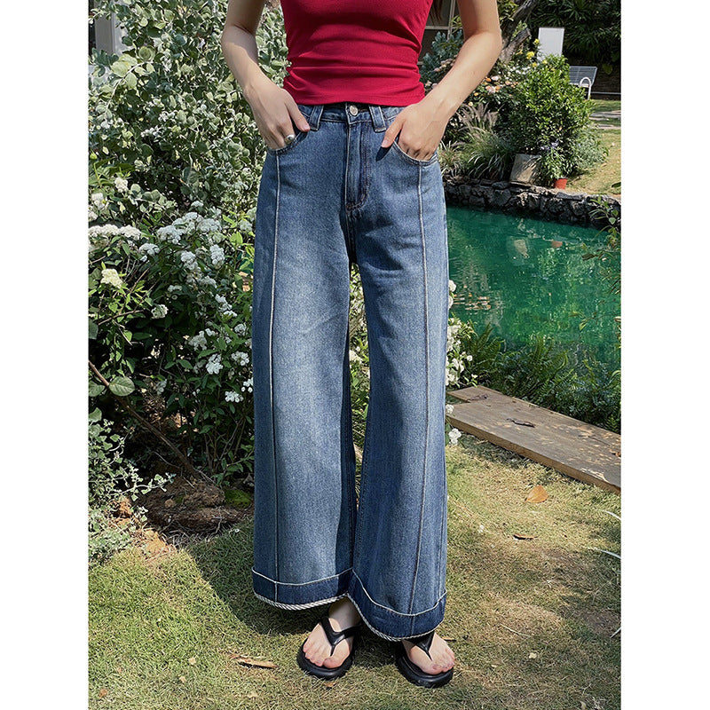 Dame brede høj talje jeans med frynsede kanter og afslappet pasform Stilla
