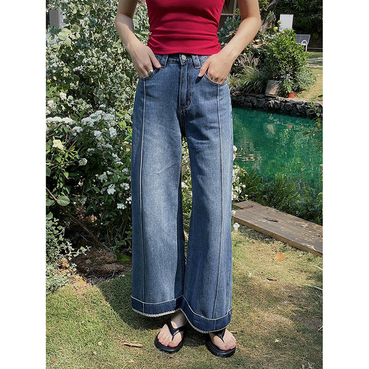 Dame brede høj talje jeans med frynsede kanter og afslappet pasform Stilla