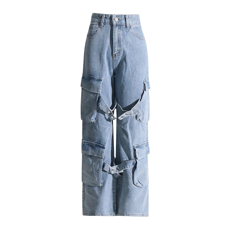 Dame Cargo-Jeans med multifunktionelle lommer og bred pasform Stilla