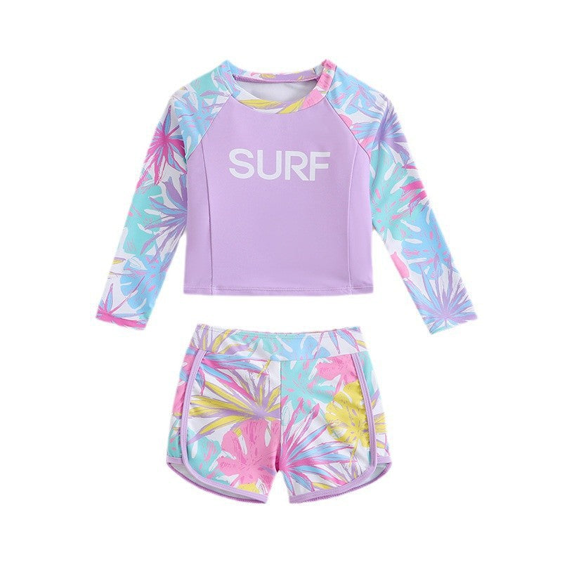 Dame Rashguard Sæt med farverigt palmetræmønster og korte shorts Stilla