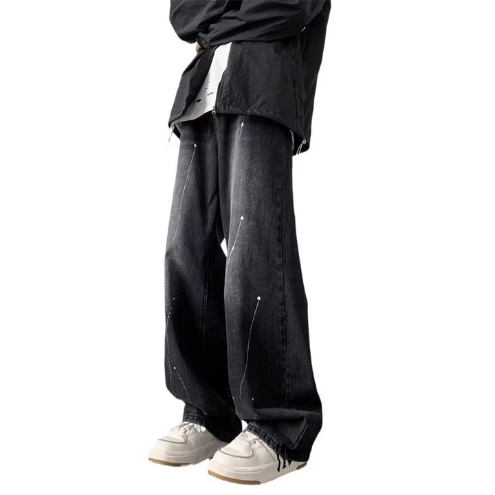 Unisex brede jeans med kreative detaljeprints Stilla