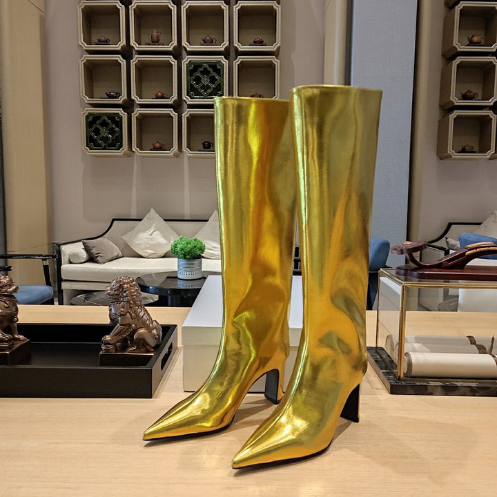 Femme Elegant Over-knæet Metallic Stiletto Støvler Stilla