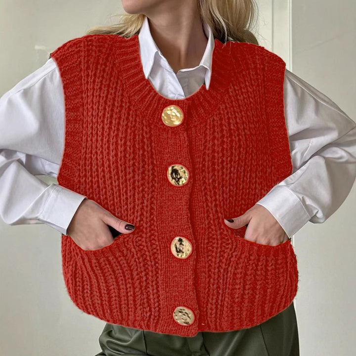 Stilla | Strikvest Uldblanding Størrelse Oversize Pasform Ribstrikket Knapper Lommer