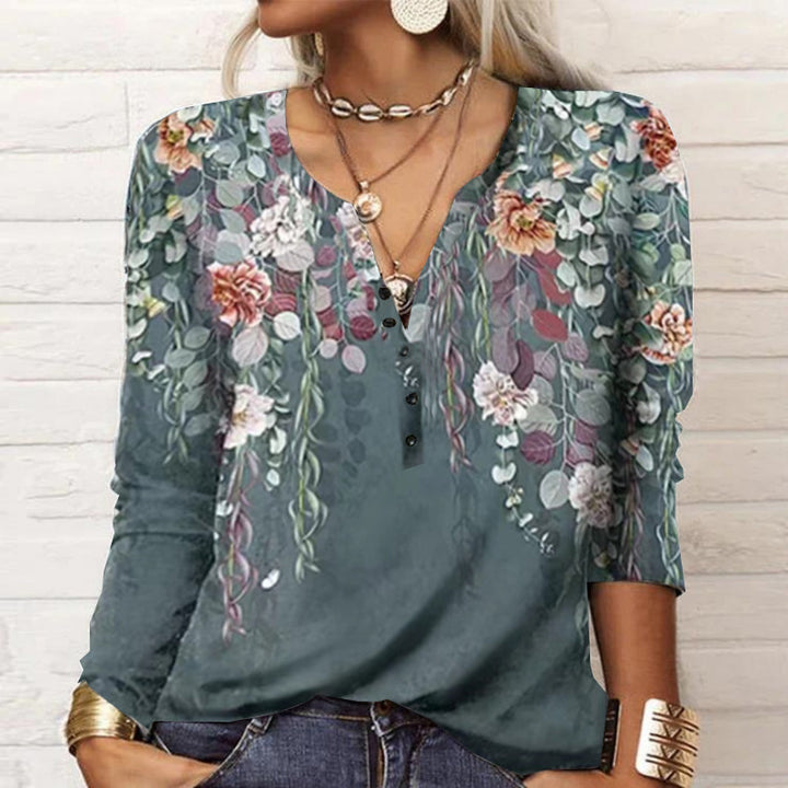 Damebluse med blomsterdesign og V-udskæring Stilla