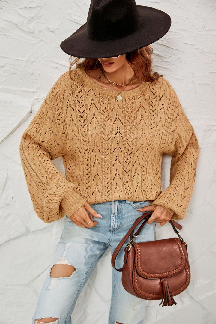 Kvinders lette strikket sweater med fint mønster og brede ærmer Stilla
