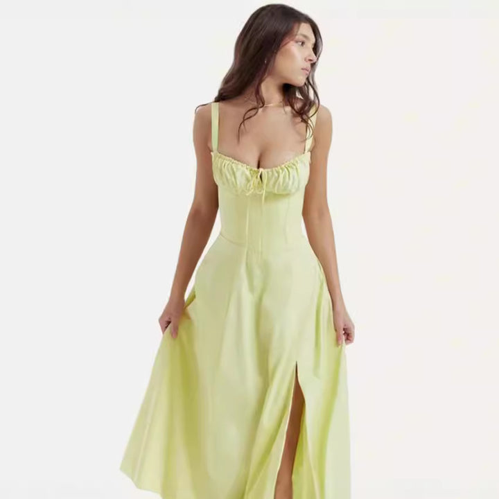 Dame maxikjole med raffineret bustier-overdel og elegant ben-slids Stilla