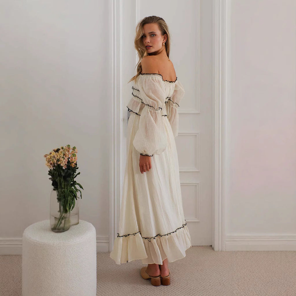 Dame Off-Shoulder Crop-Top med flæsedetaljer og bindebånd Stilla
