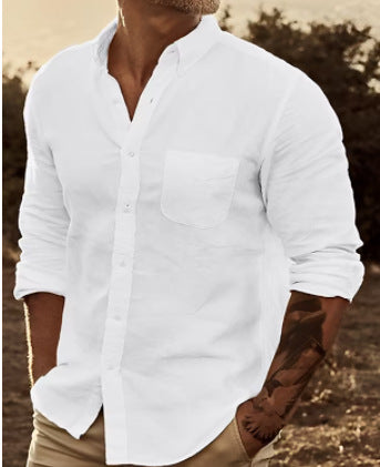 Herrer Elegant Linned skjorte med brystlomme og Slim Fit Stilla
