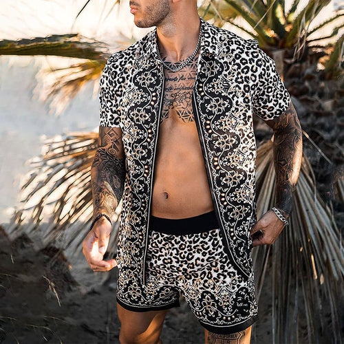 Herre Tropical Print Casual Kort Sæt Stilla