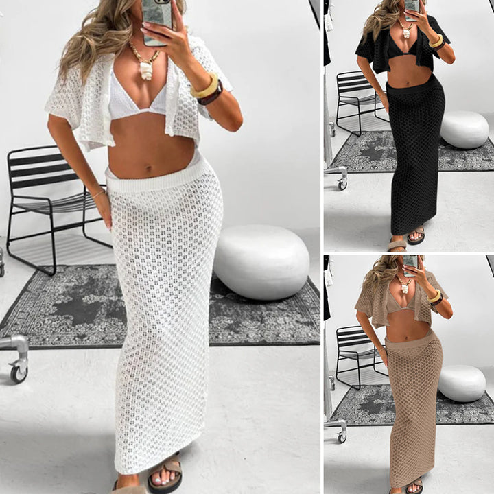 Damer hæklet Crop-Top og Maxi-Nederdel Sæt Skovae