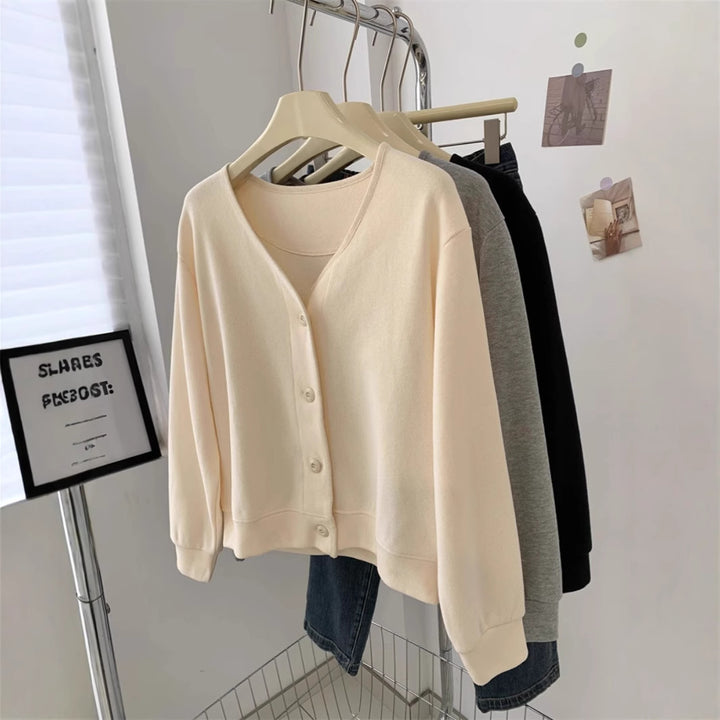 Femme Blød Strikknap-Op Cardigan Pullover Stilla
