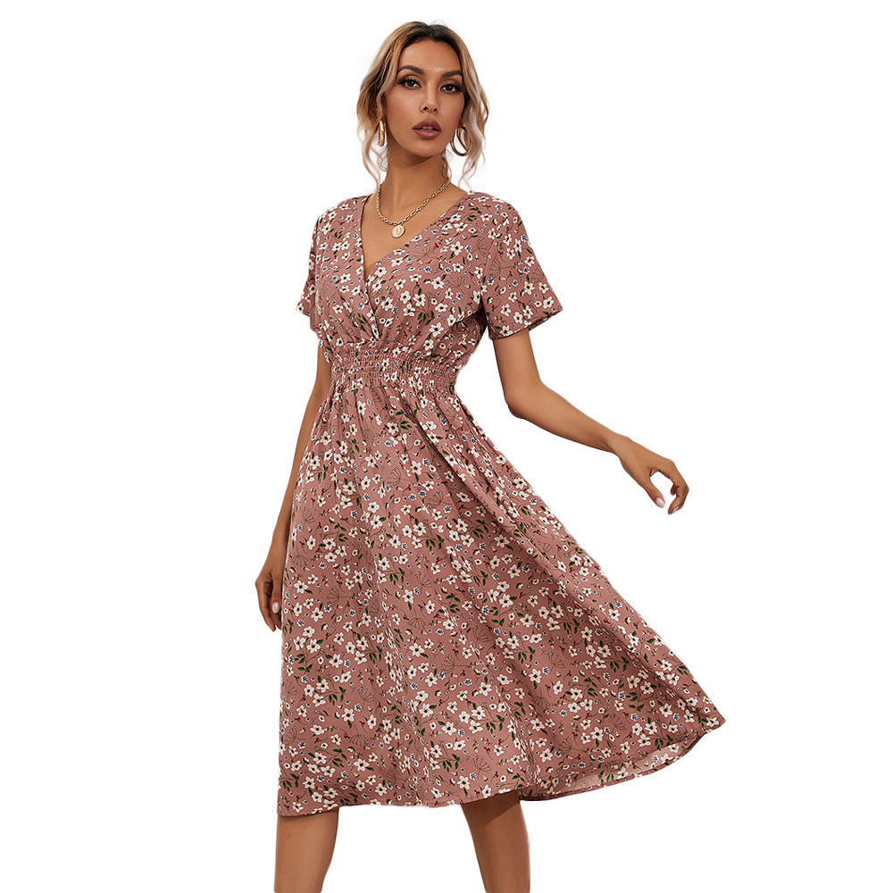 Dame Floral Print Smocked Waist Wickelkjole Stilla