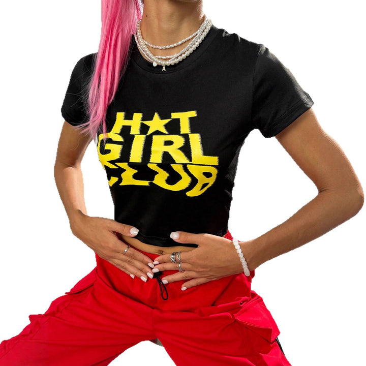 Dame Crop-T-shirt med iøjnefaldende tekst og tætsiddende snit Skovae