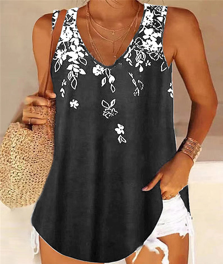 Dame Floral Print V-udskæring Tunika Top Stilla