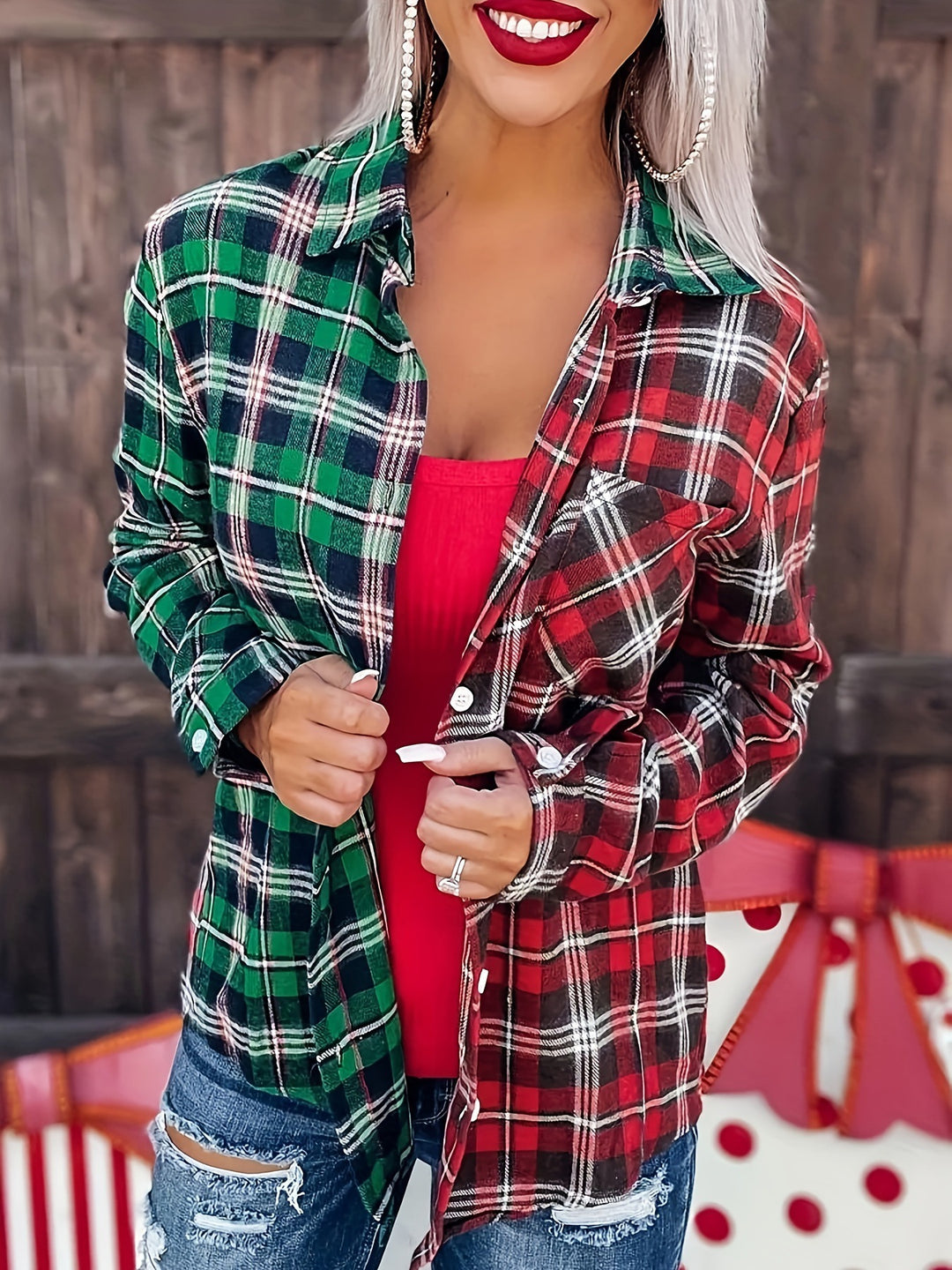 Dame Karo Skjorte i Vintage-stil Stilla