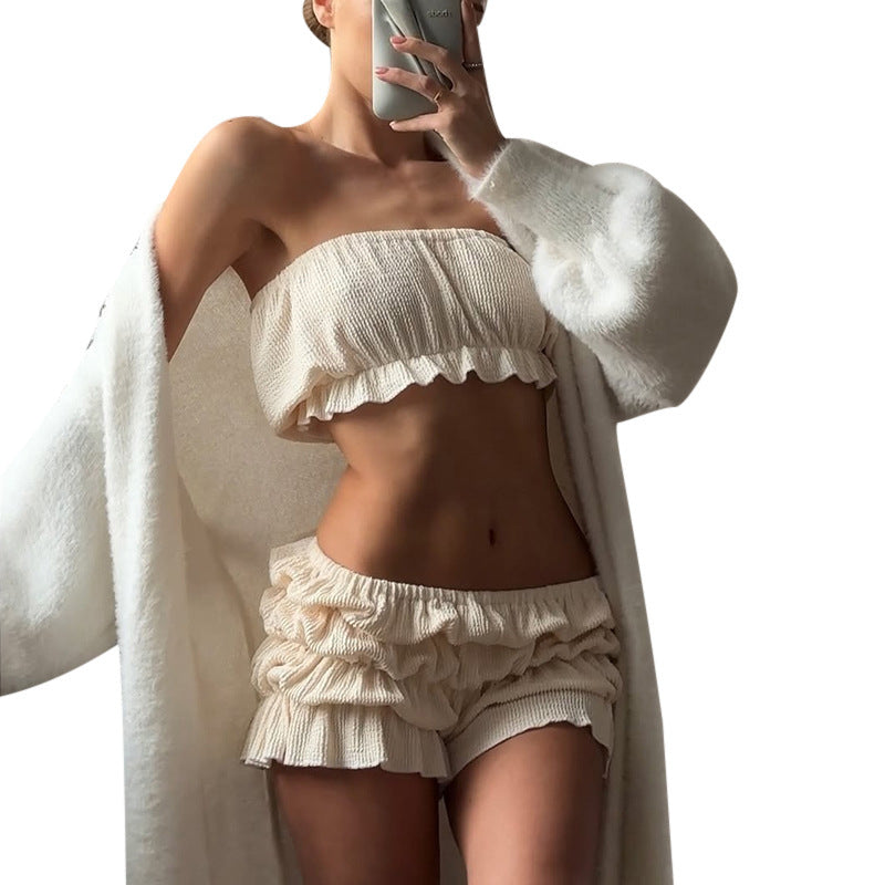 Dame Ruffles Bandeau Top og Shorts Sæt Stilla