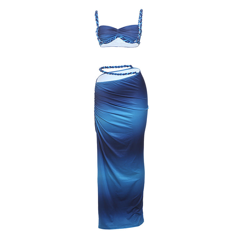 Dame sæt med crop top og lang ruffle nederdel Skovae