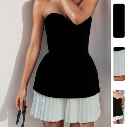 Damer Strapless Mini Kjole med Plisseret Kant Stilla
