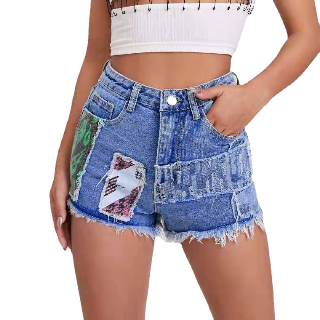 Dame Futteret Patchwork Denim Shorts Stilla