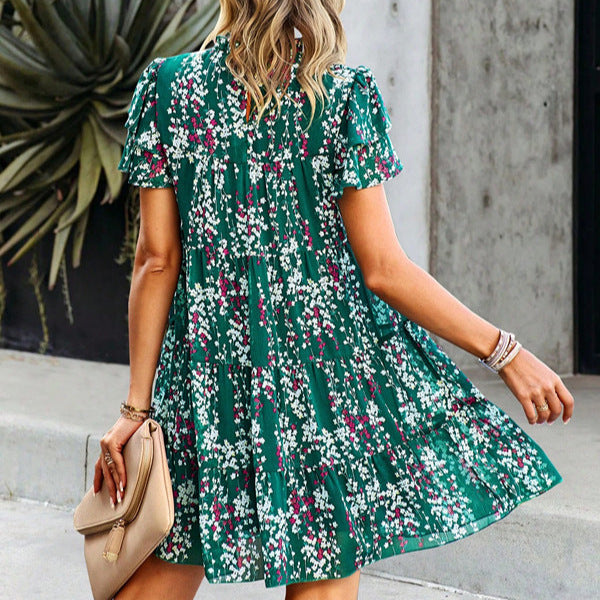 Dame Floral Ruskeskikt Mini Kjole Stilla