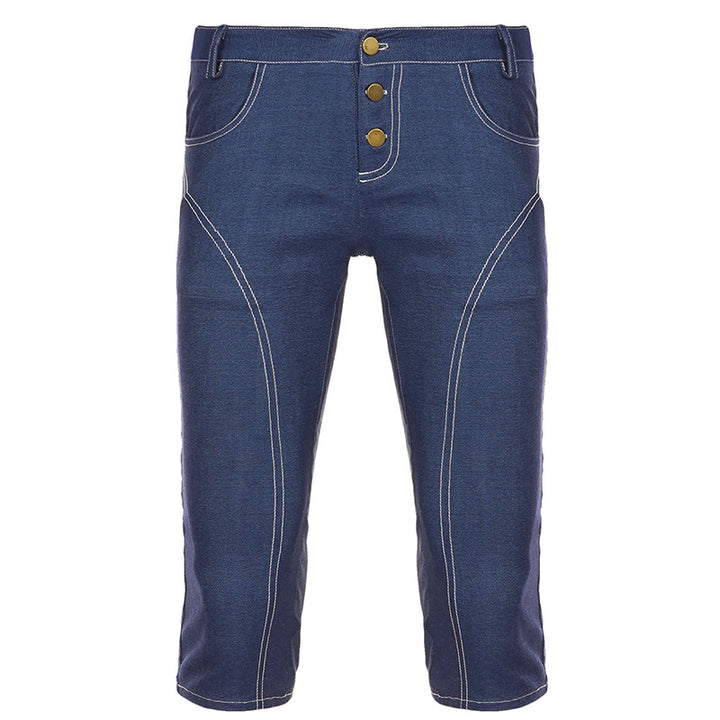 Damer komfortable caprijeans med dekorative knapper Skovae
