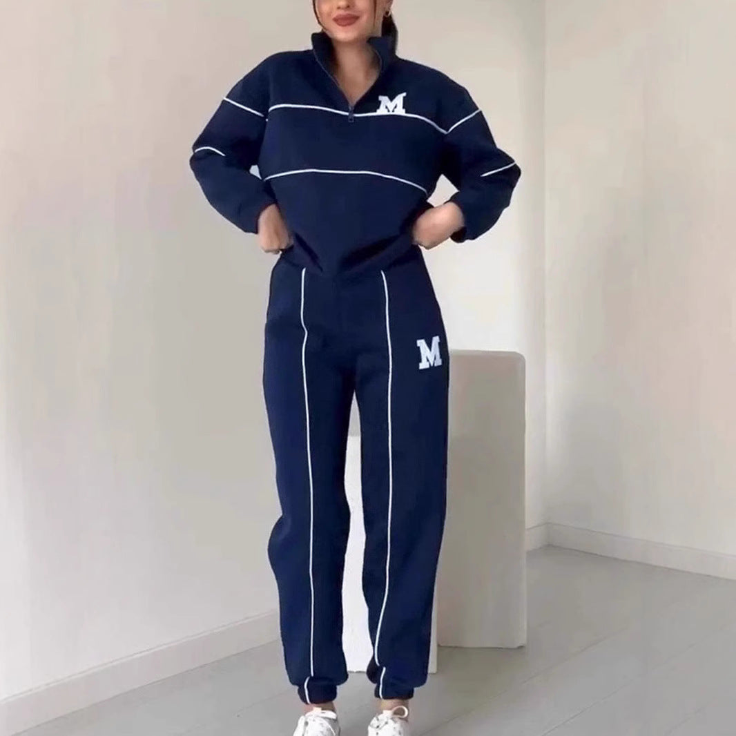 Dame sporty sweatshirt sæt med lynlås og kontrasterende syninger Stiila