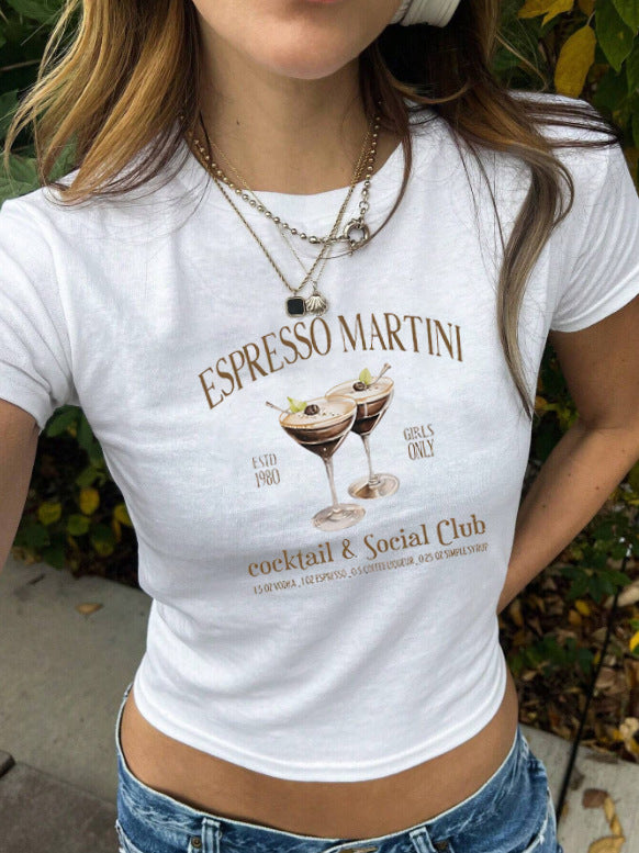 Dame cropped T-shirt med eksklusivt hestemotiv og figurtilpasset snit Skovae