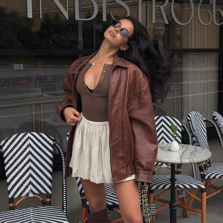 Dame casual kunstlæderjakke i oversized stil Stilla