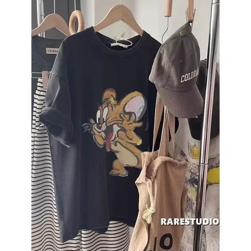 Dame T-Shirt med kreativt Jerry-motiv og afslappet pasform Stilla