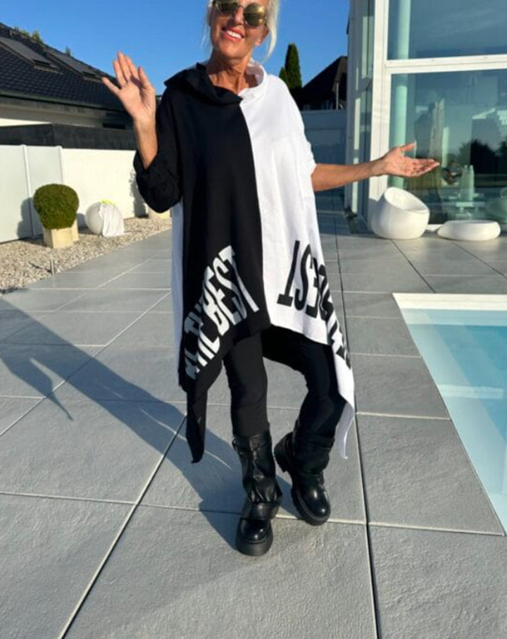 Dame Oversized Pullover med kontrasterende mønstre og afslappet hætte Stilla
