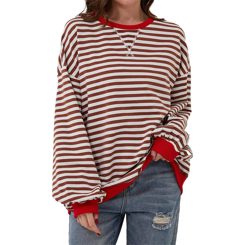 Femme Cozy Overdimensioneret Stripet Pullover Sweatshirt Stilla