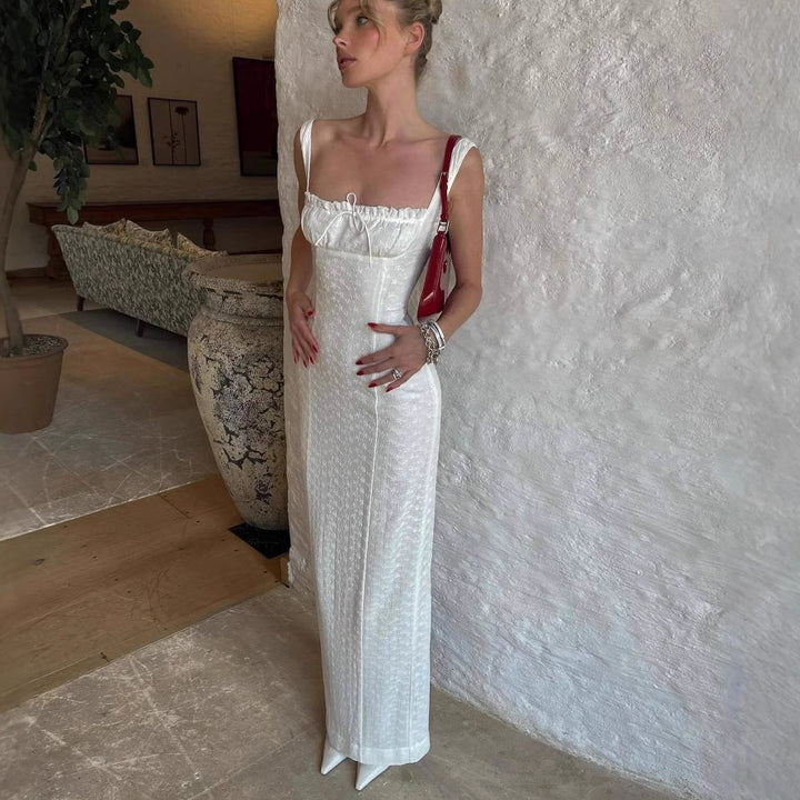 Dame Elegant Maxikjole med smalt snit og rynkedetaljer Stilla