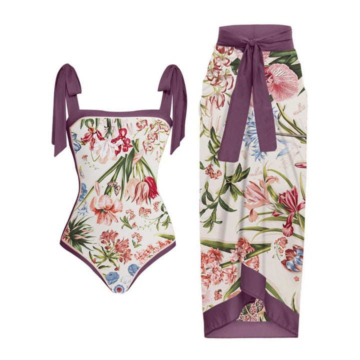 Dame Bikini-sæt med blomsterdesign og elegant overkjole Skovae