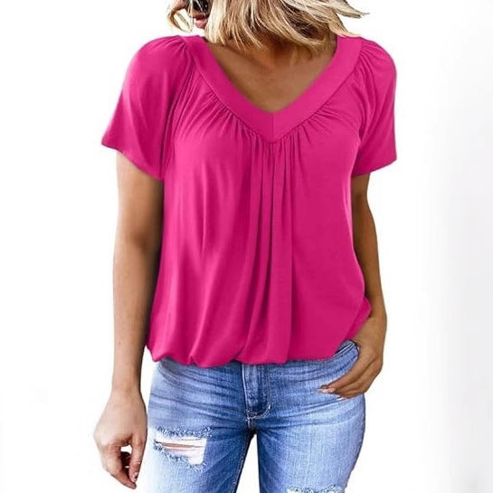 Damer Relaxed Fit Plissé V-Udskæring Top Stilla