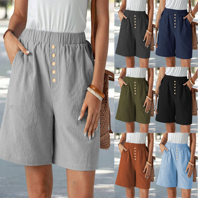 Dame afslappede shorts med elastisk talje og knapdetalje Stilla
