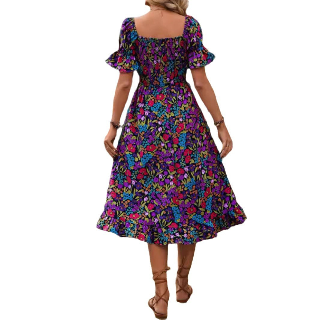Dame Bohemian Floral Smocked Maxi Kjole Stilla