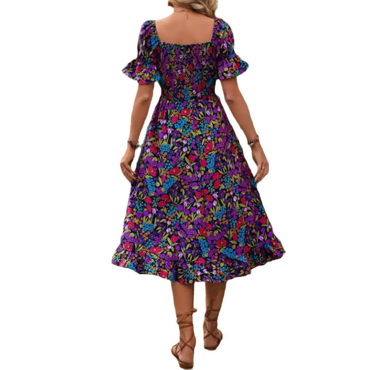 Dame Bohemian Floral Smocked Maxi Kjole Stilla
