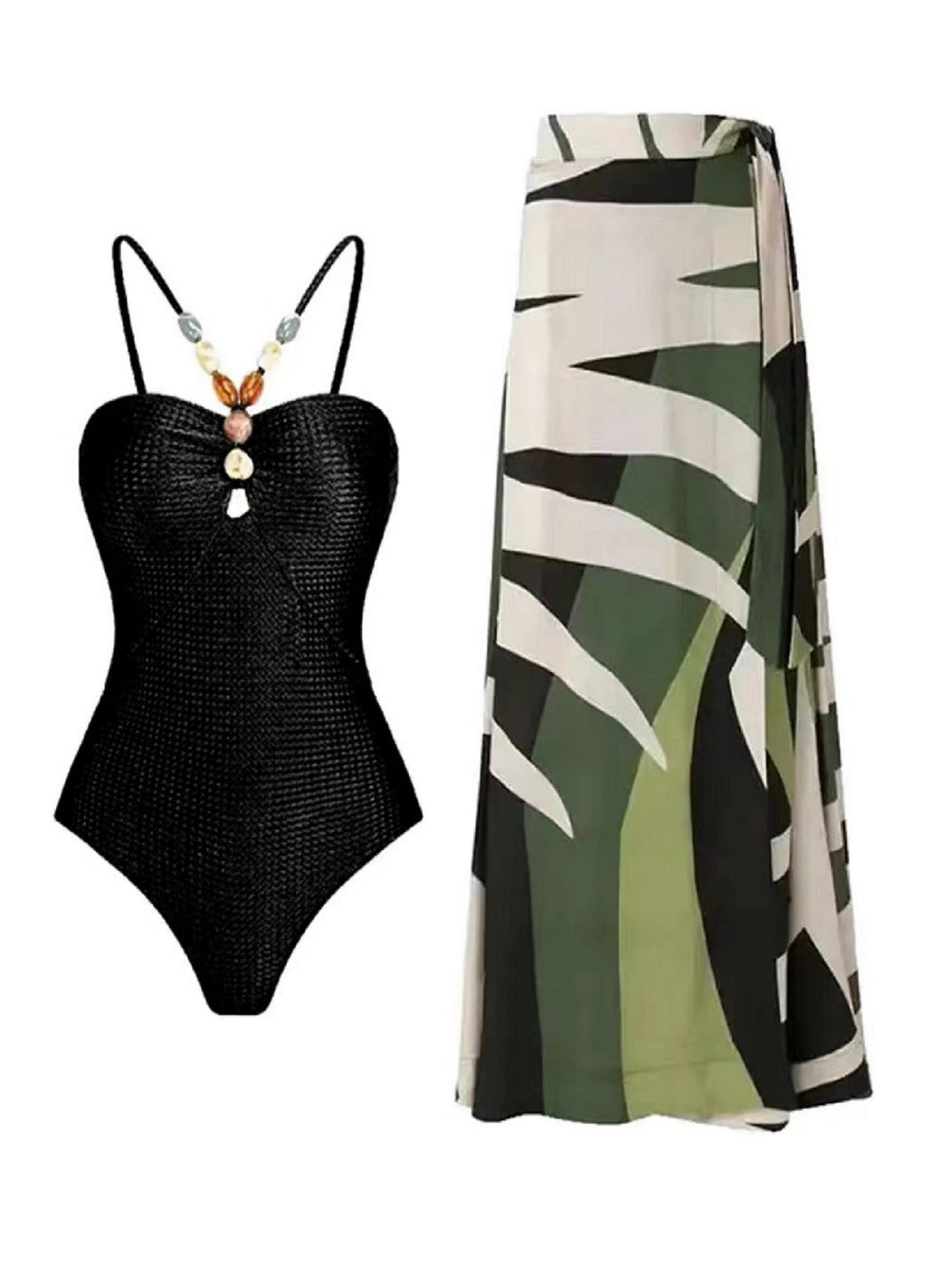 Dame badetøj med trendy cut-out og elegant indpakningsskørt Skovae