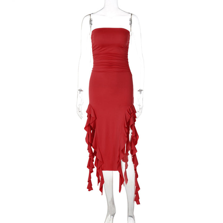 Dame wrap dress med flæser og figursyet snit Skovae
