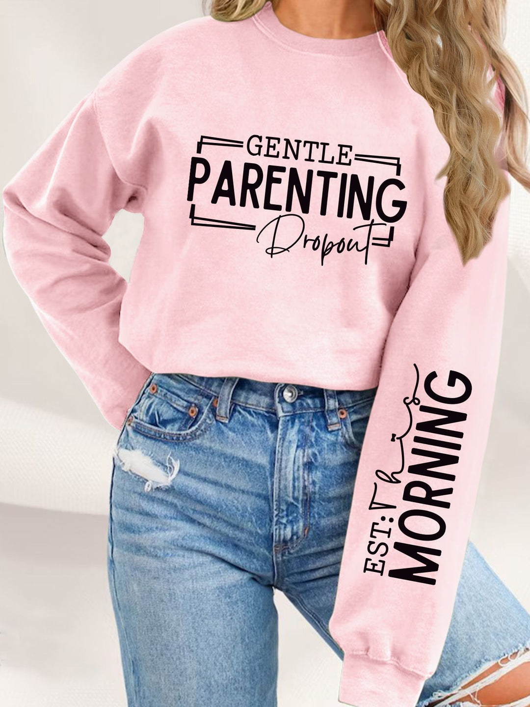 Kvinders sweatshirt med unikt trykt forældremotiv og afslappet pasform Stilla