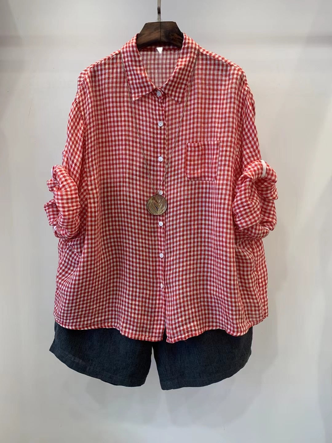 Femme Relaxed Fit Gingham Button-Up Shirt Stilla